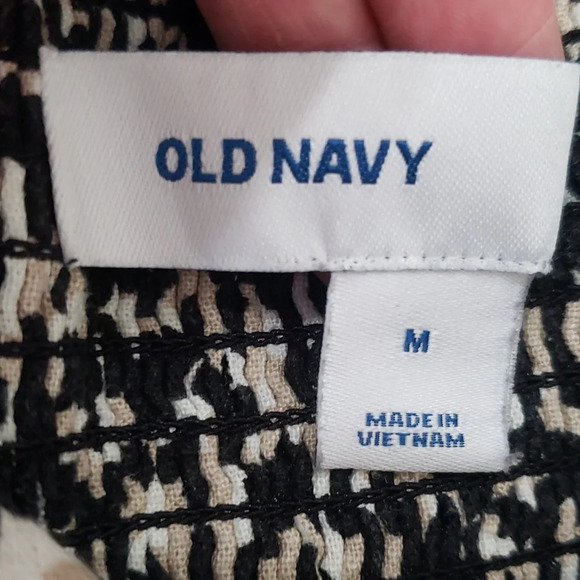 Old Navy Cami Sundress Mini Animal Print Linen Blend Black Tan White Ruffle Hem - Picture 10 of 14